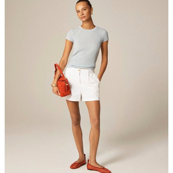 J.Crew 3" Pleated Heritage Chino Shorts WMNS 0 White Mid-Rise Stretchy Pockets - Picture 3 of 8